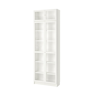 Ikea Billy Bookcase Extension Combo with Oxberg Glass Doors, 80x30x237cm, White