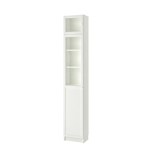 Ikea Billy Bookcase Extension Combo with Oxberg Half Glass Door, 40x30x237cm, White