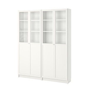 Ikea Billy Bookcase with Oxberg Half Glass Doors, 160x30x202cm, White