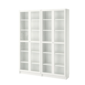 Ikea Billy Bookcase with Oxberg Glass Doors, 160x30x202cm, White