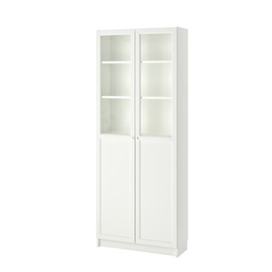 Ikea Billy Bookcase with Oxberg Half Glass Doors, 80x30x202cm, White