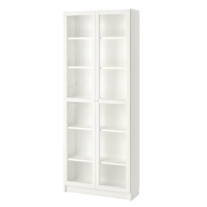 Ikea Billy Bookcase with Oxberg Glass Doors, 80x30x202cm, White