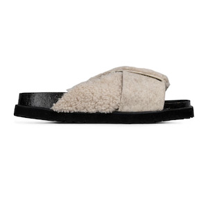 Furniture: Alba Sheepskin Wool Sandals, Creme