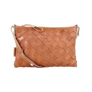 Furniture: Lumi Trine Woven Clutch Large, Cognac