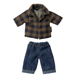 Furniture: Maileg Brown Checked Shirt and Pants Dad Mouse PRE-ORDER