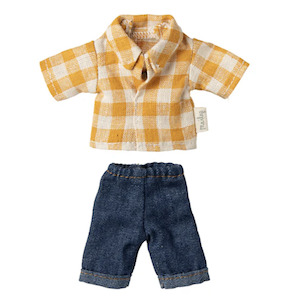 Maileg Yellow Checked Shirt and Pants Dad Mouse PRE-ORDER