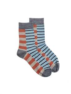 Kids Block Stripe Sock - Grey Mix