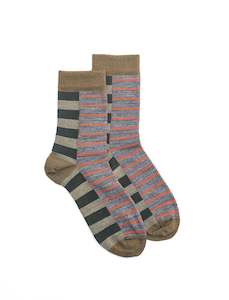 Kids Block Stripe Sock - Khaki