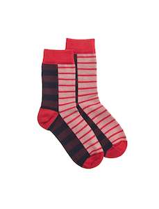 Kids Block Stripe Sock - Red