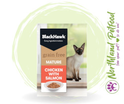 SALE -- 20% OFF -- BlackHawk Mature Cat Grain Free Chicken & Salmon - 85g*