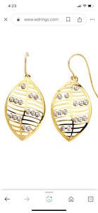 9 carat yellow gold and silver bonded leaf drop earrings