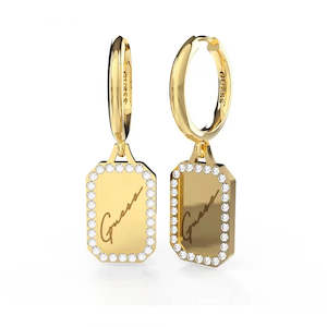 Guess Gold Plated Stainless Steel Tag Huggies Earring