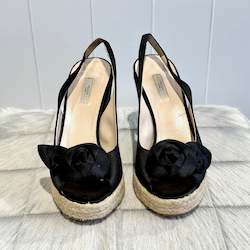 Prada Peep Toe Satin Wedge Espadrilles - SIZE 38