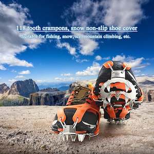 Sporting equipment: 18 Teeth Climbing Crampons Ice Grips Cleats Over Snow Shoes Antiskid Shoes Manganese Steel Shoe