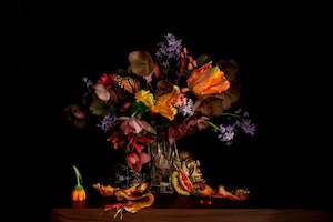 Still Life with Skull and Orange Flowers