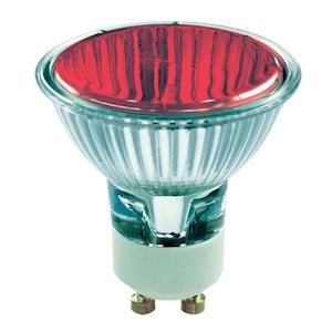 Electric light fittings: GU10 240V 50W Reflector 36° Red Halogen 2,500 Hour Life