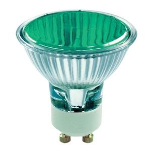 Electric light fittings: GU10 240V 50W Reflector 36° Green Halogen 2,500 Hour Life