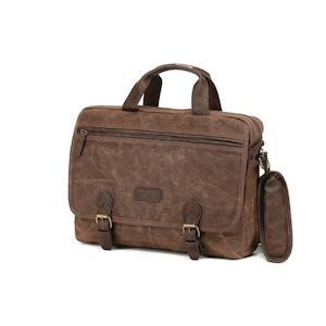 Satchels: Tosca Waxed Canvas Collection 40cm-w cross body luxury satchel WC003-brown