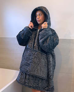 Adult Blanket Hoodie - Black Leopard