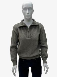 Clothing: Plain Possum Merino Silk Zip Neck Jumper KORU