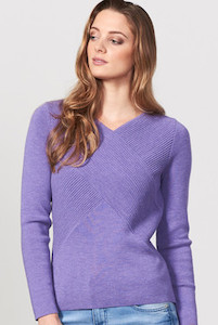 Long Sleeve Rib Wrap Vee Neck Merino Jersey ROYAL