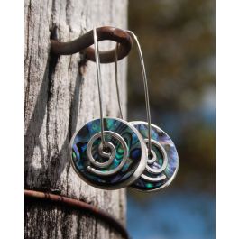 Silver Paua Spiral Drop Earrings - New Zealand Nature