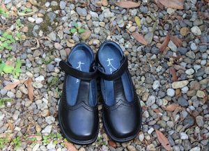 Footwear: Girls T-Bar Leather School Shoes-JUNIOR