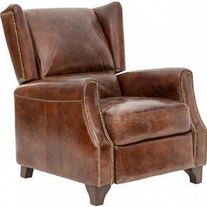 Furniture: Vintage Cigar Brown Leather Recliner Armchair