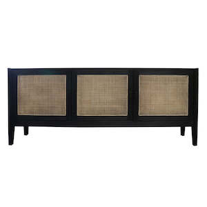 Furniture: Black & Rattan Sideboard