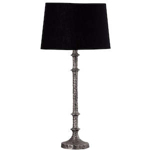 Hammered Aged Silver Lamp with Black Shade