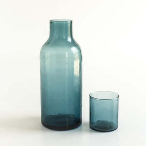 Blue Glass Carafe & Cup