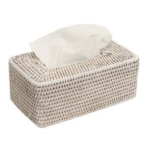 Furniture: White Rattan Tissue Box - Rectangle