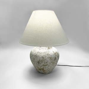 Furniture: Tuscan Stone Lamp Medium with Oatmeal 46cm Shade