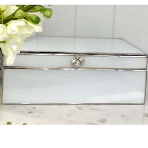 Furniture: Glass Jewel Box White with Bee - Large