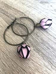 Blush Pink Wild Flowers on Bronze Hoops