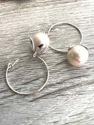 Silver Botanical Pearl Hoops