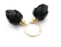 Wild Flower Buds- Black on Gold Hoops