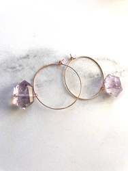 Amethyst crystal Rose Gold Hoops