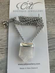 Quartz Gemstone Point Necklace-Stainless Steel