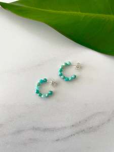 Petite Moon Gem Hoops in Lapis or Amazonite