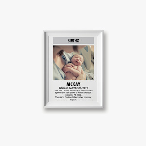 Books: Custom ODT Classified Print - Birth Announcement