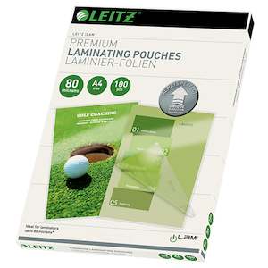 Laminators: LEITZ LAMINATING POUCH A4 80 MICRON PK100