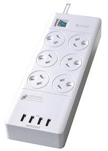 Sansai 6 Way Surge Powerboard with 4x USB Ports