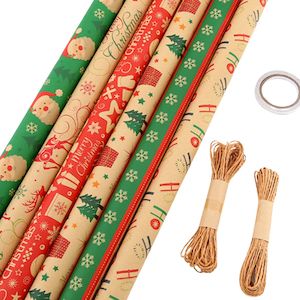 6 Pcs Christmas Wrapping Papers with Jute Strings