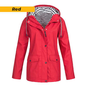 Winter Rain Jacket with Striped Lining - Red