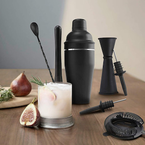 Internet only: Black Stainless Steel Cocktail Shaker Set - Complete Bartender Kit - 750ml Capacity - 8 Pcs with Measuring Jigger, Muddler, Strainers, and Pourers