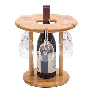 Bamboo Wine Glasses Rack & Bottle Holder