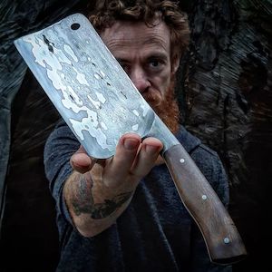 Knives By Benjamin Madden: Pohutukawa Wrought Iron Clad Meat Cleaver