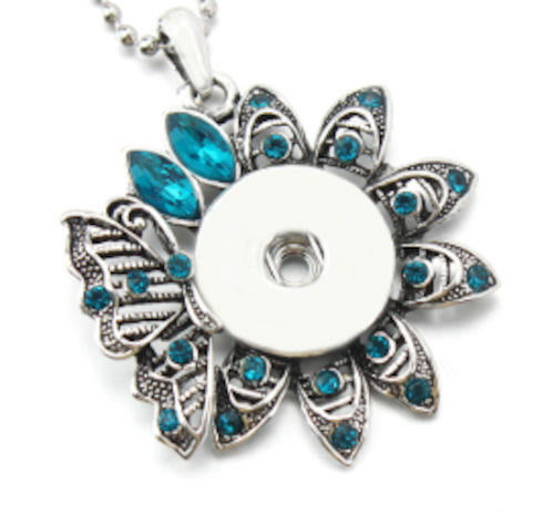 20 mm Blue Diamante Butterfly on Flower Necklace