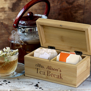 “Tea Break” Personalised Bamboo Tea Storage Box